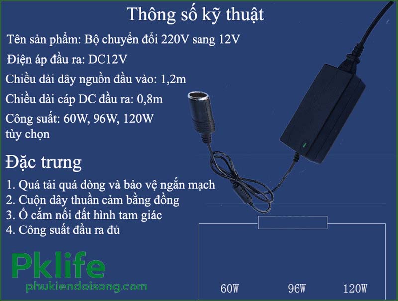 Thông số kỹ thuật của Bộ đổi nguồn 220v sang 12v BC-20001