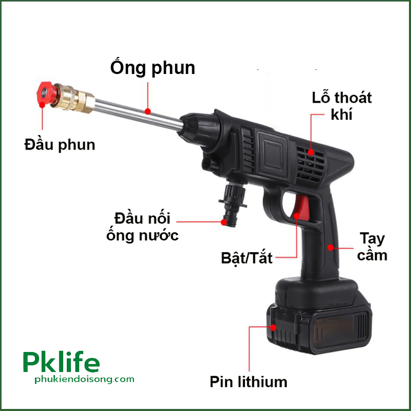 Kích thước chi tiết của máy rửa xe cầm tay không dây MRX-120001